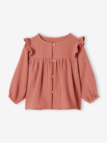 Babyblouse van katoengaas met ruches hemelsblauw+ijsblauw+oudroze - vertbaudet enfant 