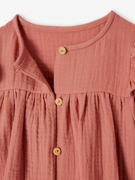 Babyblouse van katoengaas met ruches hemelsblauw+ijsblauw+oudroze - vertbaudet enfant 