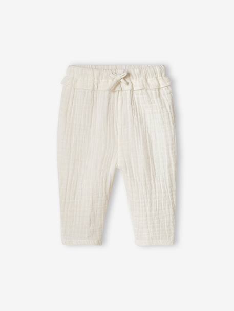 Babybroek van katoengaas ecru+grijsblauw+oudroze - vertbaudet enfant 