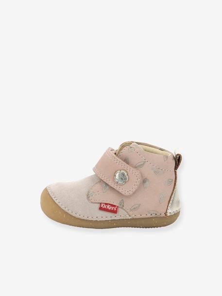 Leren laarsjes meisjesbaby Sabio KICKERS® 1ers pas metaalroze+roze, bedrukt - vertbaudet enfant 