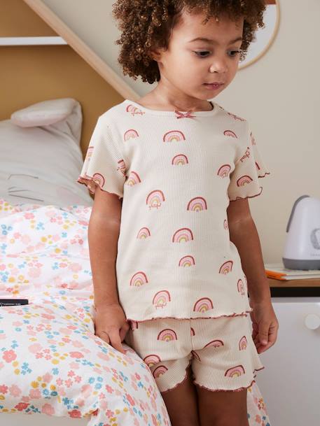 Set van 2 bedrukte meisjes pyjamashorts van ribtricot roze (poederkleur) - vertbaudet enfant 