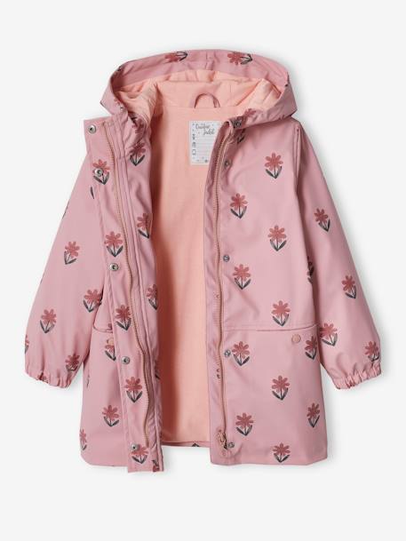 Regenjas bvoor meisjes meisje met bloemmotief  en capuchon 6476+6646+ecru+Paars met print+saliegroen - vertbaudet enfant 