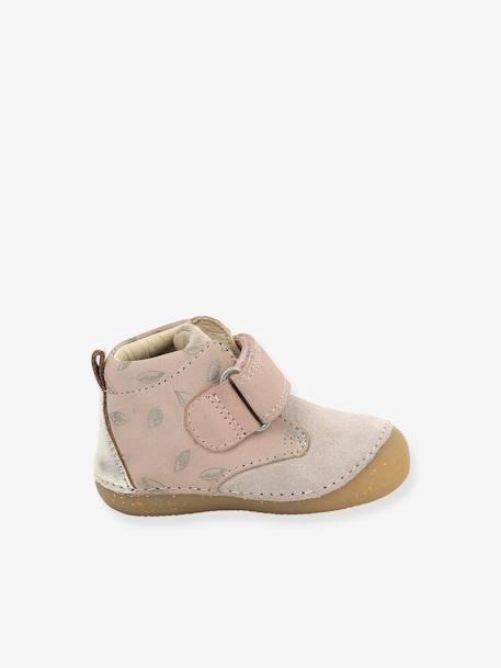 Leren laarsjes meisjesbaby Sabio KICKERS® 1ers pas metaalroze+roze, bedrukt - vertbaudet enfant 