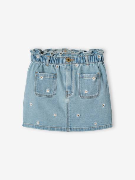 Meisjesrok van jeans met geborduurde bloemen double stone - vertbaudet enfant 