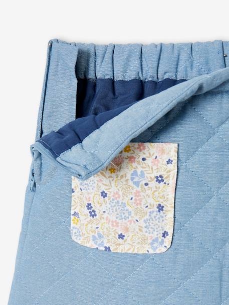 Rok van gewatteerd denim voor meisjes met zakken en bloemenprint double stone - vertbaudet enfant 