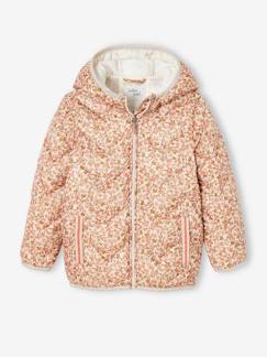 Meisje-Mantel, jas-Gewatteerde jas-Lichte donsjas voor meisjes met capuchon en print