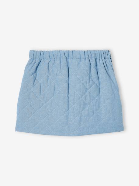 Rok van gewatteerd denim voor meisjes met zakken en bloemenprint double stone - vertbaudet enfant 