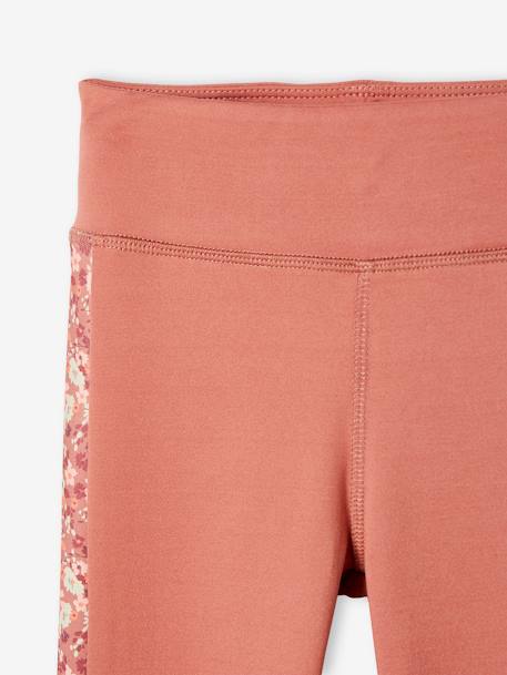 Sportlegging voor meisjes van technisch materiaal met stroken aan de zijkant en bloemenprint terracotta - vertbaudet enfant 