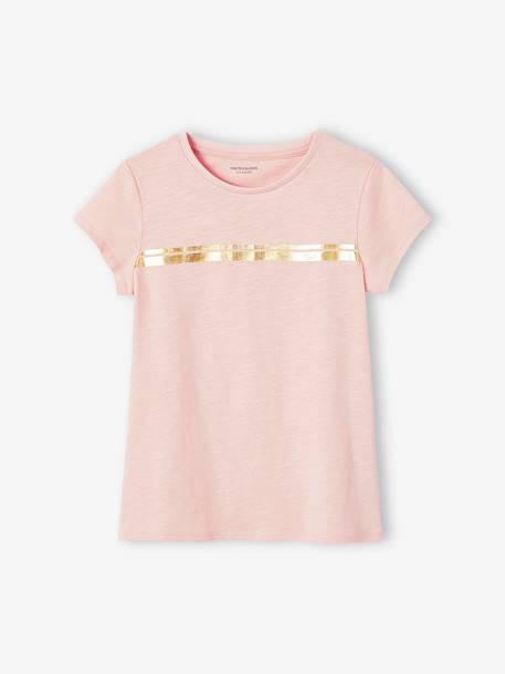 Iriserend gestreept sportshirt voor meisjes ecru+gemêleerd grijs+lila+roze (poederkleur) - vertbaudet enfant 