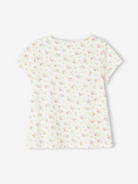 Blouse-T-shirt met bloemenprint voor meisjes ecru+hemelsblauw - vertbaudet enfant 