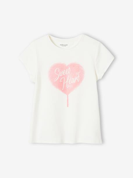 T-shirt met tekst meisjes aardbei+dennen+ecru+koraal+marineblauw+rood+vanille - vertbaudet enfant 