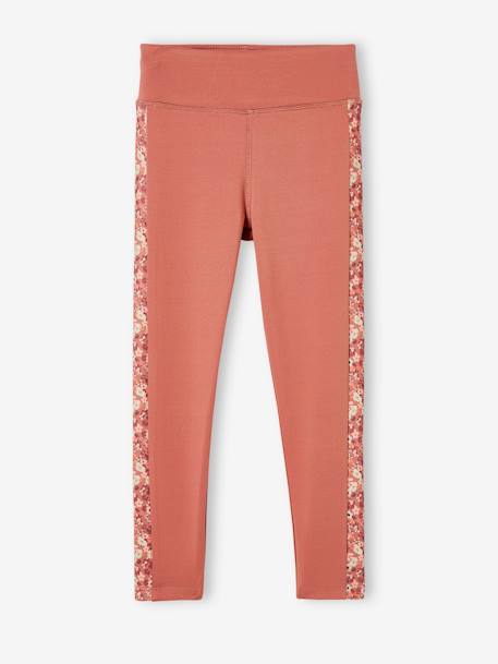 Sportlegging voor meisjes van technisch materiaal met stroken aan de zijkant en bloemenprint terracotta - vertbaudet enfant 