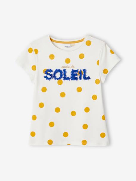 Meisjesshirt met bloemenmotief en gezichtje ecru+poederroze - vertbaudet enfant 