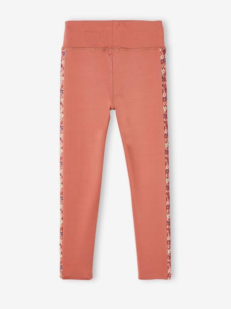 Sportlegging voor meisjes van technisch materiaal met stroken aan de zijkant en bloemenprint terracotta - vertbaudet enfant 