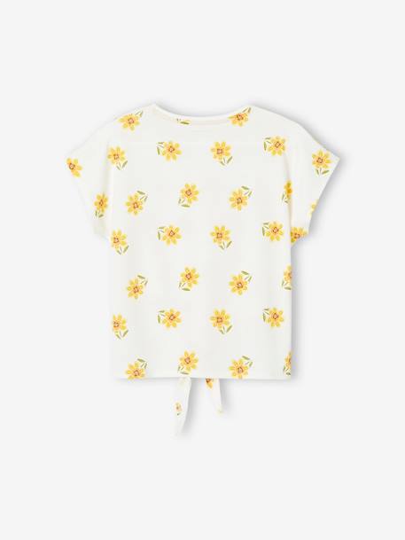 Gestreept T-shirt voor meisjes met sierstrik ecru+groen+kaki+marineblauw+rose paars bedrukt+vanille+wit / rood - vertbaudet enfant 