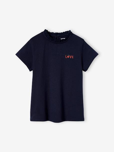 Personaliseerbare meisjes-T-shirt met kraag en korte mouwen ecru+marineblauw - vertbaudet enfant 