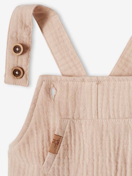 Newborn salopette van gevoerd hydrofiel katoen beige+gebleekt denim - vertbaudet enfant 