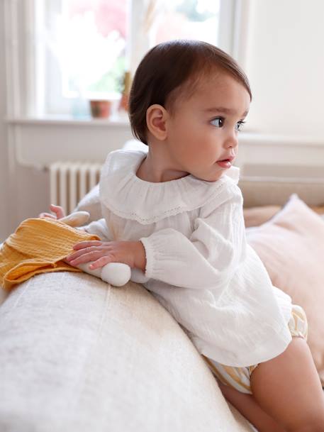 Babyblouse van katoenen hydrofiel doek met kraag met ruches ecru - vertbaudet enfant 