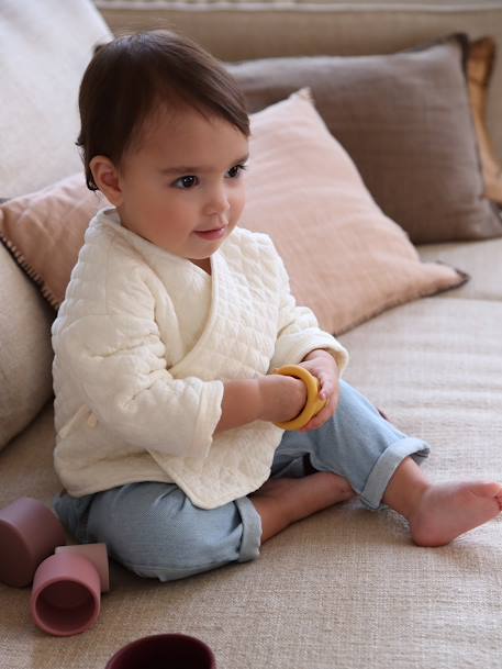 Geborduurde sarouel van denim voor baby cappuccino+gebleekt denim - vertbaudet enfant 