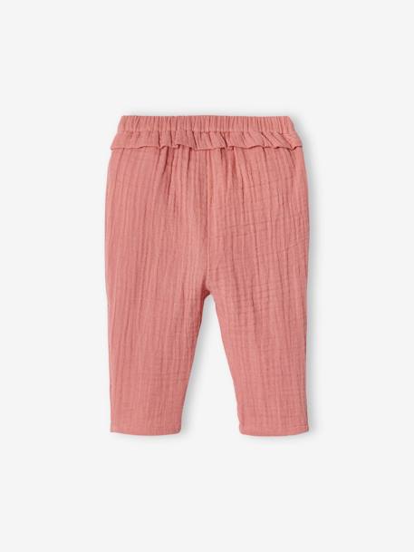 Babybroek van katoengaas ecru+grijsblauw+oudroze - vertbaudet enfant 