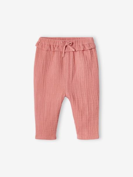 Babybroek van katoengaas ecru+grijsblauw+oudroze - vertbaudet enfant 