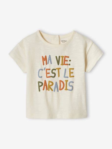 Baby-T-shirt 'paradis' korte mouwen blauw+ecru - vertbaudet enfant 