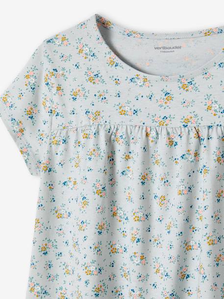 Blouse-T-shirt met bloemenprint voor meisjes ecru+hemelsblauw - vertbaudet enfant 