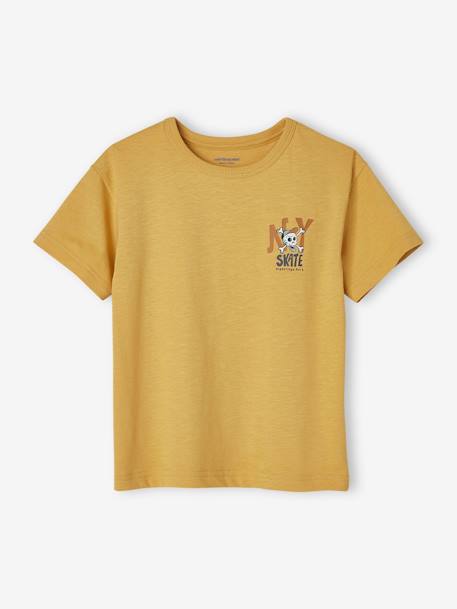 T-shirt met maxi motief op de rug voor jongens grijs+mosterdgeel - vertbaudet enfant 