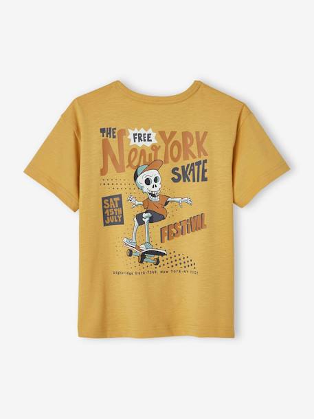 T-shirt met maxi motief op de rug voor jongens grijs+mosterdgeel - vertbaudet enfant 