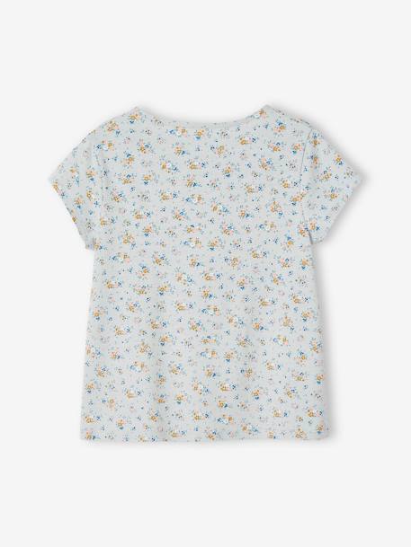 Blouse-T-shirt met bloemenprint voor meisjes ecru+hemelsblauw - vertbaudet enfant 