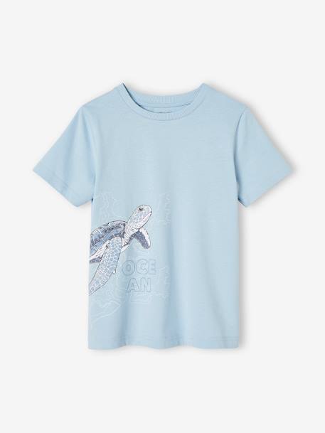 T-shirt voor jongens in biologisch katoen met dieren hemelsblauw+saliegroen - vertbaudet enfant 