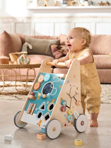 Loopwagen met houten remmen hout+wit - vertbaudet enfant 