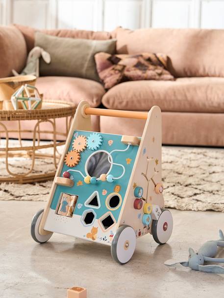 Loopwagen met houten remmen hout+wit - vertbaudet enfant 