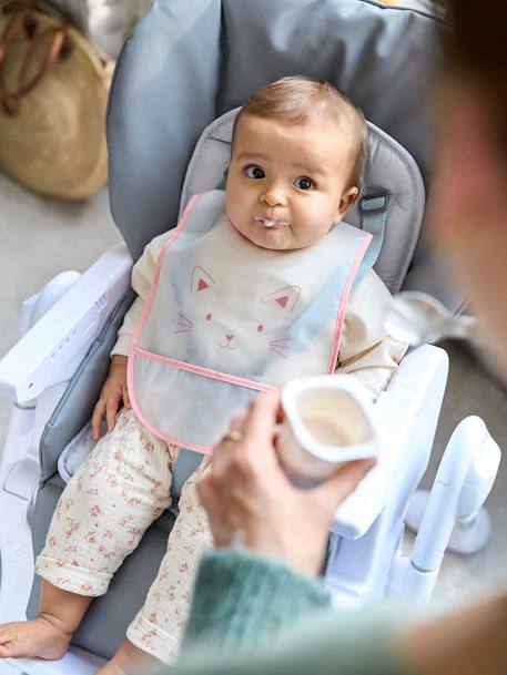 Set met 3 geplastificeerde slabbetjes met opvangvak BIJPASSEND BEER+roze (poederkleur) - vertbaudet enfant 