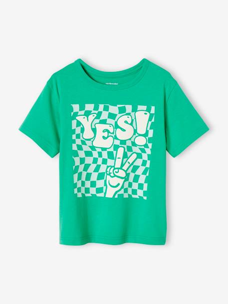 Jongensshirt met groot motief en details in zwelinkt azuurblauw+groen - vertbaudet enfant 