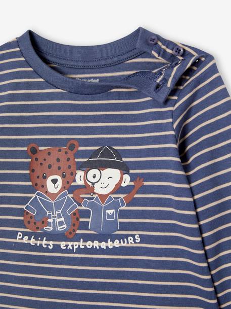 Babyset T-shirt + molton broek gestreept / karamel+indigoblauw - vertbaudet enfant 