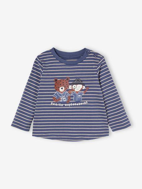 Babyset T-shirt + molton broek gestreept / karamel+indigoblauw - vertbaudet enfant 