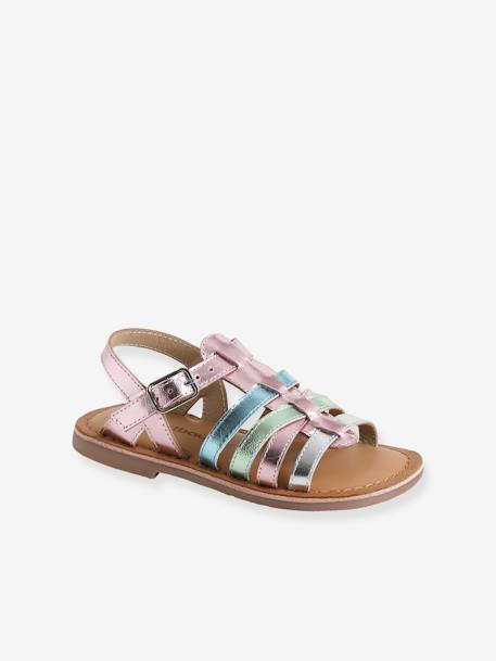 Leren sandalen met meerdere riempjes voor meisjes lila - vertbaudet enfant 