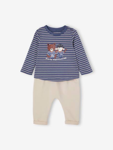 Babyset T-shirt + molton broek gestreept / karamel+indigoblauw - vertbaudet enfant 