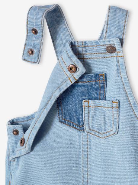 Denim babysalopette met contrasterende zakken gebleekt denim - vertbaudet enfant 