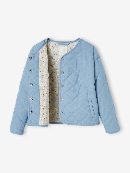 Gewatteerd jack in chambray voor meisjes met gebloemde voering double stone - vertbaudet enfant 