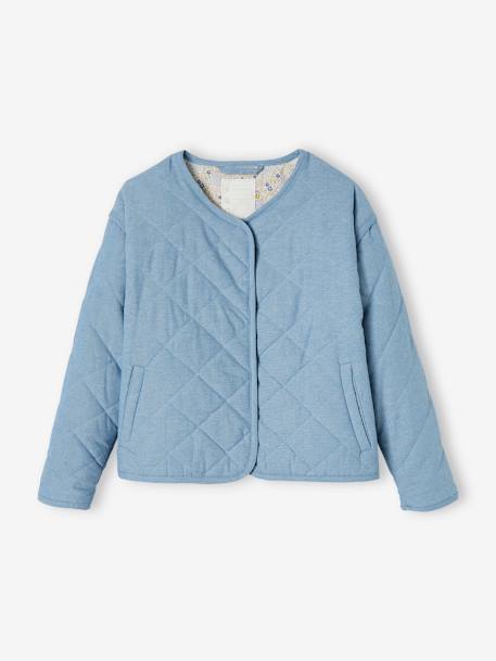 Gewatteerd jack in chambray voor meisjes met gebloemde voering double stone - vertbaudet enfant 