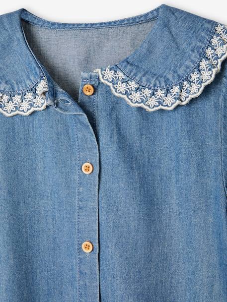 Blouse in jeans met claudinekraag en korte mouwen stone - vertbaudet enfant 