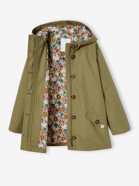 Meisjestrenchcoat met capuchon kaki - vertbaudet enfant 