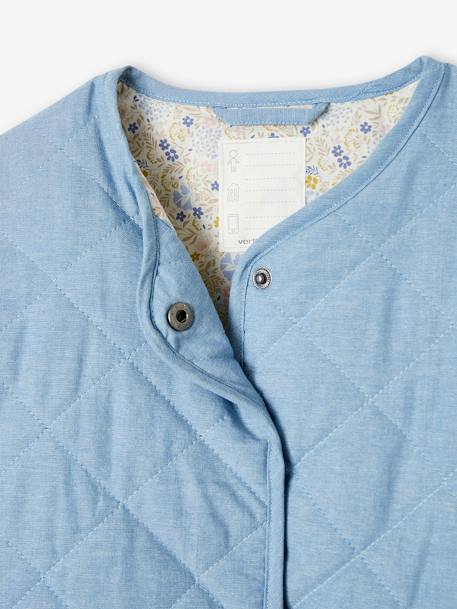 Gewatteerd jack in chambray voor meisjes met gebloemde voering double stone - vertbaudet enfant 