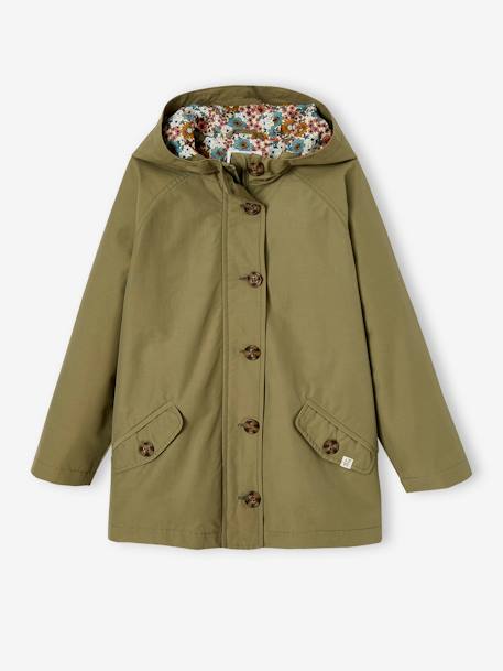 Meisjestrenchcoat met capuchon beige+kaki - vertbaudet enfant 