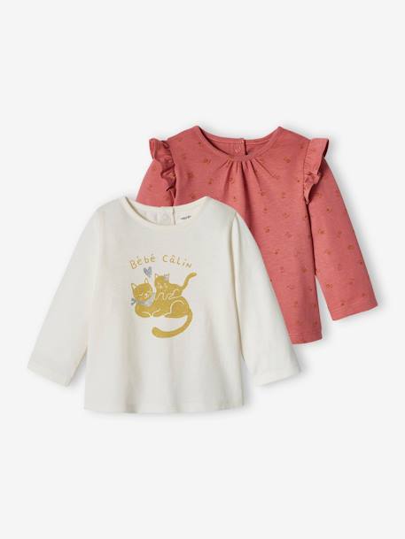 Set van 2 baby-T-shirts met lange mouwen ecru - vertbaudet enfant 