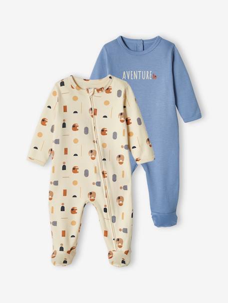 Set van 2 interlock 'adventure' slaappakjes voor babyjongens chambrayblauw - vertbaudet enfant 