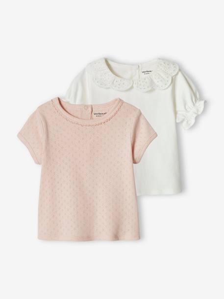 Set van 2 baby-T-shirts met korte mouwen roze (poederkleur) - vertbaudet enfant 