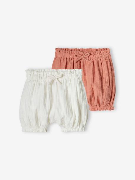 Set van 2 bloomers voor babymeisje van katoengaas wit - vertbaudet enfant 